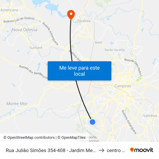 Rua Julião Simões 354-408 - Jardim Melina I Campinas - SP 13056-141 Brasil to centro de paulinia map