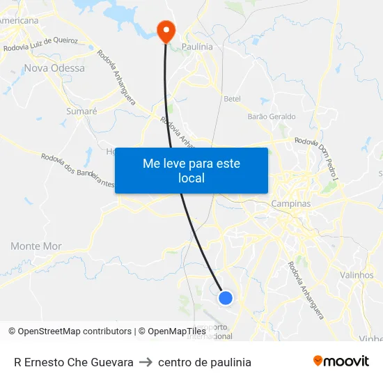 R  Ernesto Che Guevara to centro de paulinia map