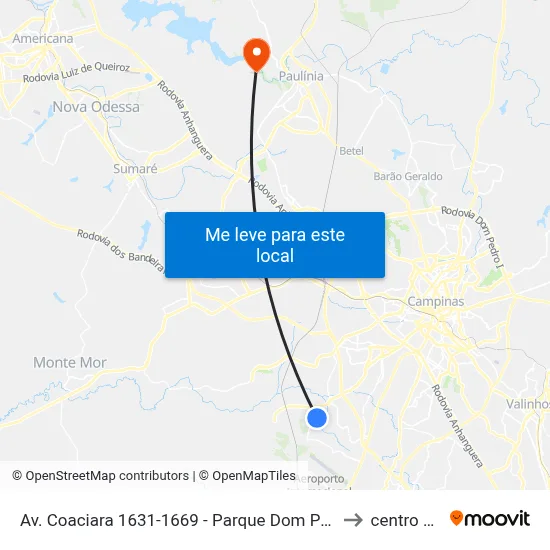 Av. Coaciara 1631-1669 - Parque Dom Pedro II Campinas - SP 13056-430 Brasil to centro de paulinia map