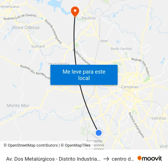 Av. Dos Metalúrgicos - Distrito Industrial Campinas - SP 13054-751 Brasil to centro de paulinia map