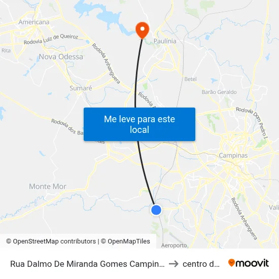 Rua Dalmo De Miranda Gomes Campinas - São Paulo 13057 Brasil to centro de paulinia map