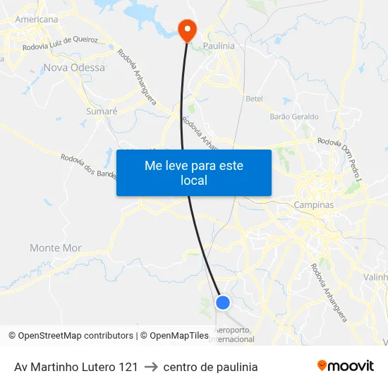 Av Martinho Lutero 121 to centro de paulinia map