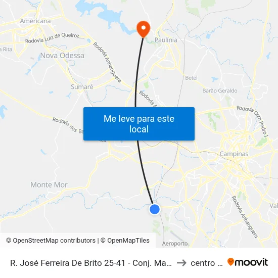 R. José Ferreira De Brito 25-41 - Conj. Mauro Marcondes Campinas - SP 13057-400 Brasil to centro de paulinia map