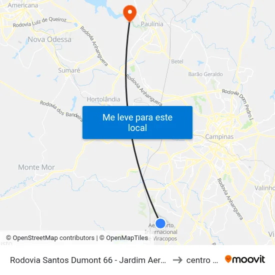Rodovia Santos Dumont 66 - Jardim Aeroporto De Campinas Campinas - SP Brasil to centro de paulinia map
