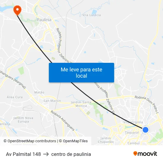 Av Palmital 148 to centro de paulinia map