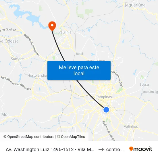 Av. Washington Luiz 1496-1512 - Vila Marieta Campinas - SP 13042-105 Brasil to centro de paulinia map
