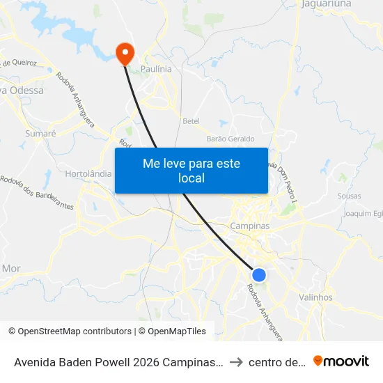Avenida Baden Powell 2026 Campinas - São Paulo 13040 Brasil to centro de paulinia map
