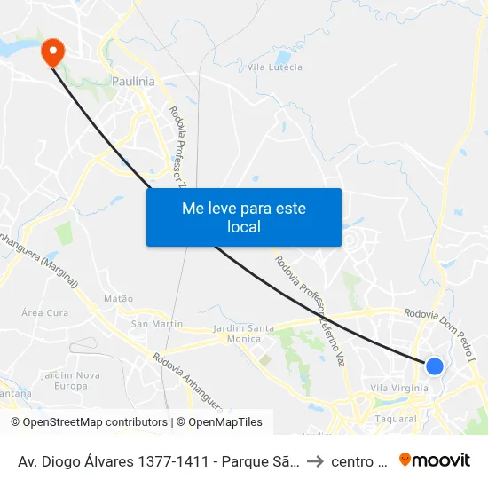 Av. Diogo Álvares 1377-1411 - Parque São Quirino Campinas - SP 13088-221 Brasil to centro de paulinia map