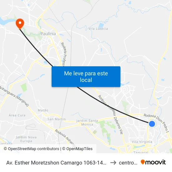 Av. Esther Moretzshon Camargo 1063-1433 - Jardim Santana Campinas - SP 13088-613 Brasil to centro de paulinia map