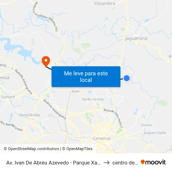 Av. Ivan De Abreu Azevedo - Parque Xangrilá Campinas - SP Brasil to centro de paulinia map