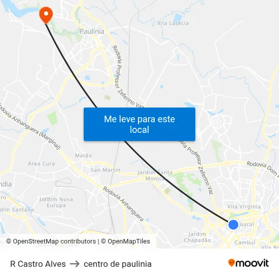 R Castro Alves to centro de paulinia map