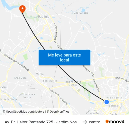 Av. Dr. Heitor Penteado 725 - Jardim Nossa Sra. Auxiliadora Campinas - SP 13075-460 Brasil to centro de paulinia map