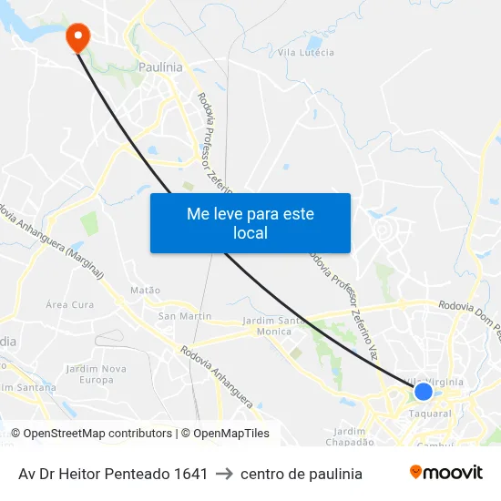 Av Dr Heitor Penteado 1641 to centro de paulinia map
