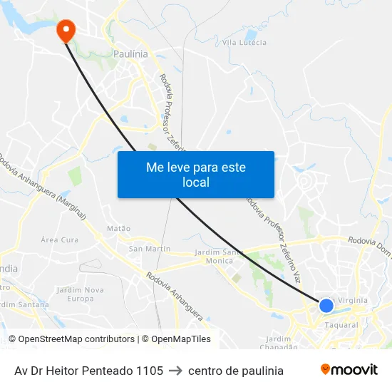 Av Dr Heitor Penteado 1105 to centro de paulinia map