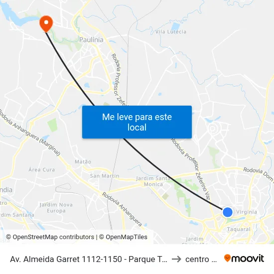 Av. Almeida Garret 1112-1150 - Parque Taquaral Campinas - SP 13087-291 Brasil to centro de paulinia map