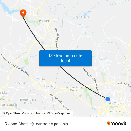 R Joao Chati to centro de paulinia map