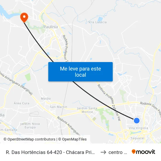 R. Das Hortências 64-420 - Chácara Primavera Campinas - SP 13087-440 Brasil to centro de paulinia map