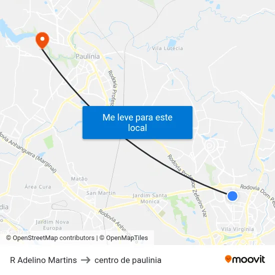 R Adelino Martins to centro de paulinia map