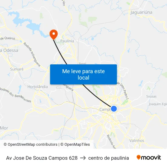 Av Jose De Souza Campos 628 to centro de paulinia map