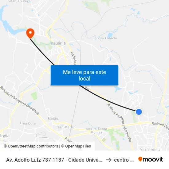 Av. Adolfo Lutz 737-1137 - Cidade Universitária Campinas - SP 13083-880 Brasil to centro de paulinia map