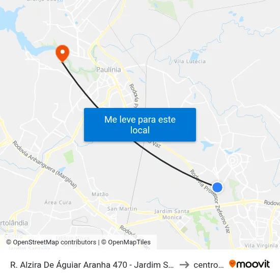 R. Alzira De Águiar Aranha 470 - Jardim Santa Genebra II (Barao Geraldo) Campinas - SP Brasil to centro de paulinia map