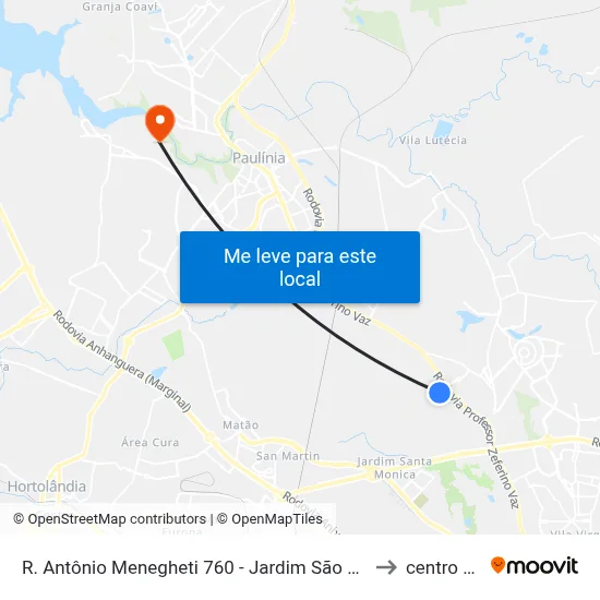 R. Antônio Menegheti 760 - Jardim São Gonçalo Campinas - SP 13082-740 Brasil to centro de paulinia map