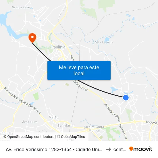 Av. Érico Veríssimo 1282-1364 - Cidade Universitária Campinas - SP Brasil - Cidade Universitária Campinas - SP 13083-851 Brasil to centro de paulinia map