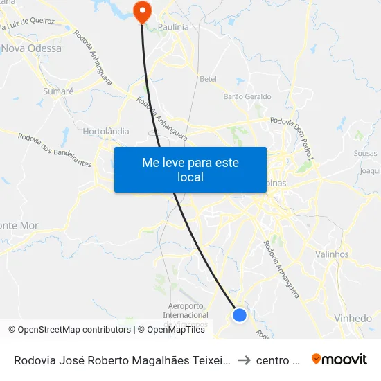 Rodovia José Roberto Magalhães Teixeira Campinas - São Paulo 13053 Brasil to centro de paulinia map