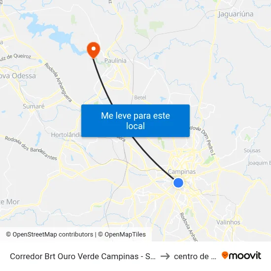Corredor Brt Ouro Verde Campinas - São Paulo 13036 Brasil to centro de paulinia map