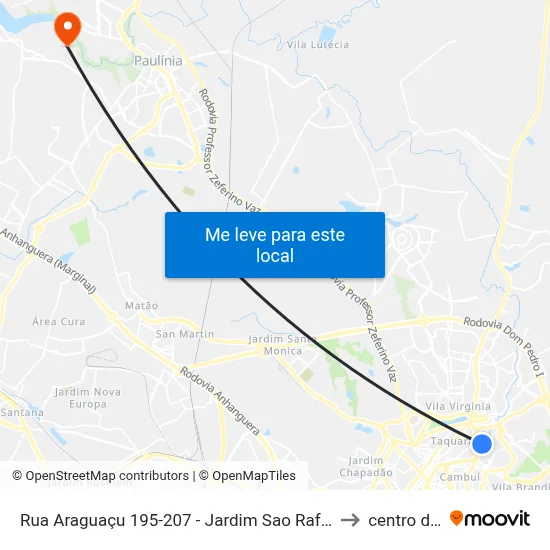 Rua Araguaçu 195-207 - Jardim Sao Rafael Campinas - SP 13076-854 Brasil to centro de paulinia map