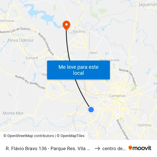 R. Flávio Bravo 136 - Parque Res. Vila União Campinas - SP Brasil to centro de paulinia map