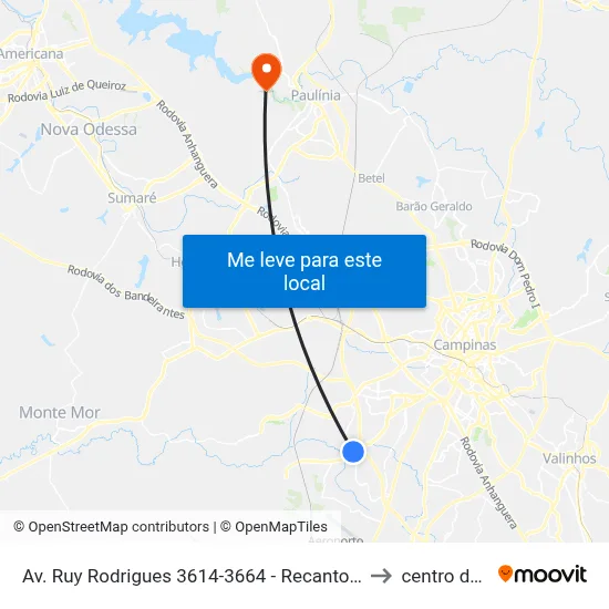 Av. Ruy Rodrigues 3614-3664 - Recanto Do Sol I Campinas - SP Brasil to centro de paulinia map