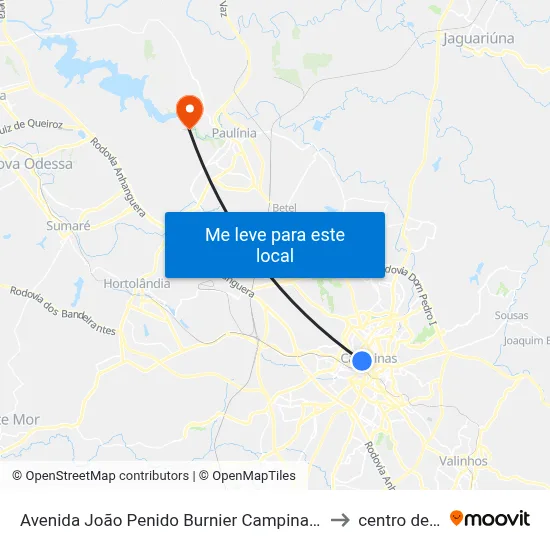 Avenida João Penido Burnier Campinas - São Paulo 13020 Brasil to centro de paulinia map