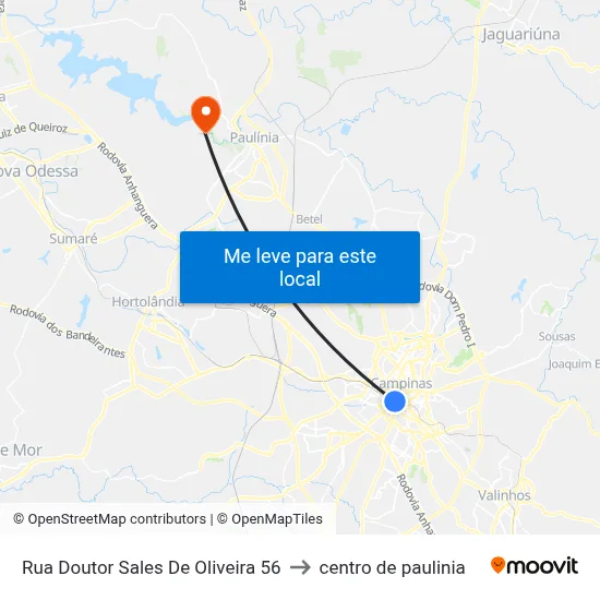 Rua Doutor Sales De Oliveira 56 to centro de paulinia map