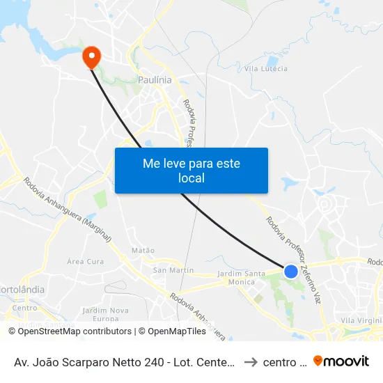 Av. João Scarparo Netto 240 - Lot. Center Santa Genebra Campinas - SP 13080-655 Brasil to centro de paulinia map