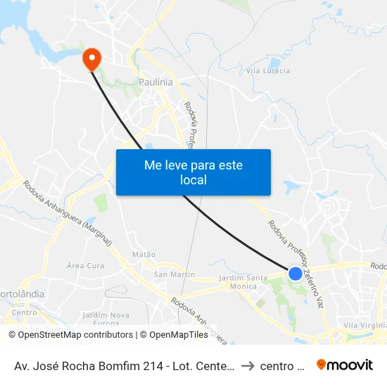 Av. José Rocha Bomfim 214 - Lot. Center Santa Genebra Campinas - SP Brasil to centro de paulinia map
