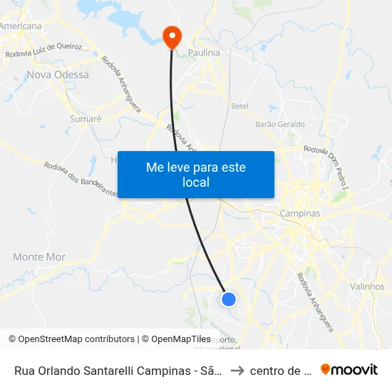Rua Orlando Santarelli Campinas - São Paulo 13056 Brasil to centro de paulinia map