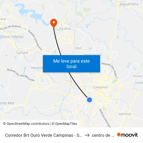 Corredor Brt Ouro Verde Campinas - São Paulo 13050 Brasil to centro de paulinia map