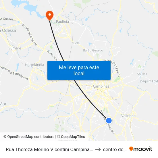 Rua Thereza Merino Vicentini Campinas - São Paulo 13042 Brasil to centro de paulinia map
