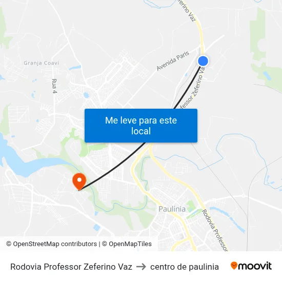 Rodovia Professor Zeferino Vaz to centro de paulinia map
