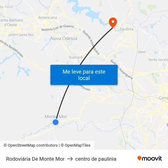 Rodoviária De Monte Mor to centro de paulinia map