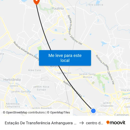 Estação De Transferência Anhanguera (Plataforma 6 - Sentido Centro) to centro de paulinia map