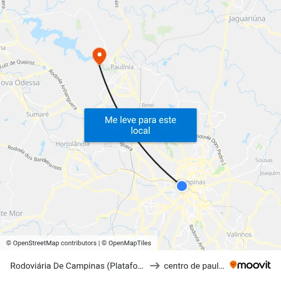 Rodoviária De Campinas (Plataformas) to centro de paulinia map