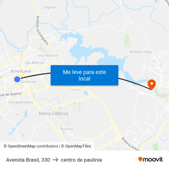 Avenida Brasil, 330 to centro de paulinia map