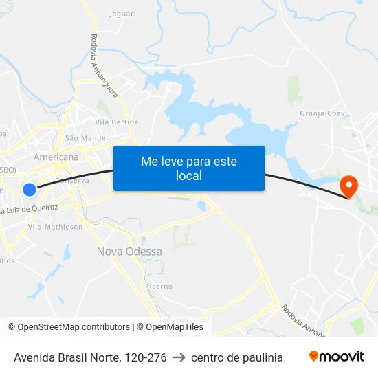 Avenida Brasil Norte, 120-276 to centro de paulinia map