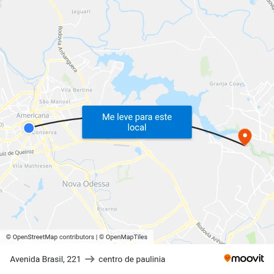 Avenida Brasil, 221 to centro de paulinia map