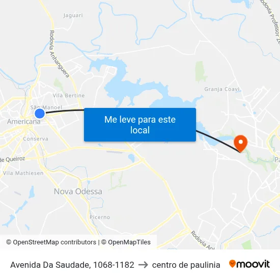Avenida Da Saudade, 1068-1182 to centro de paulinia map