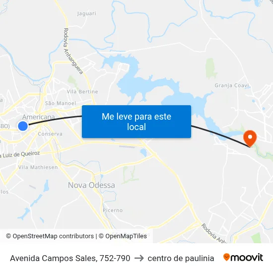Avenida Campos Sales, 752-790 to centro de paulinia map