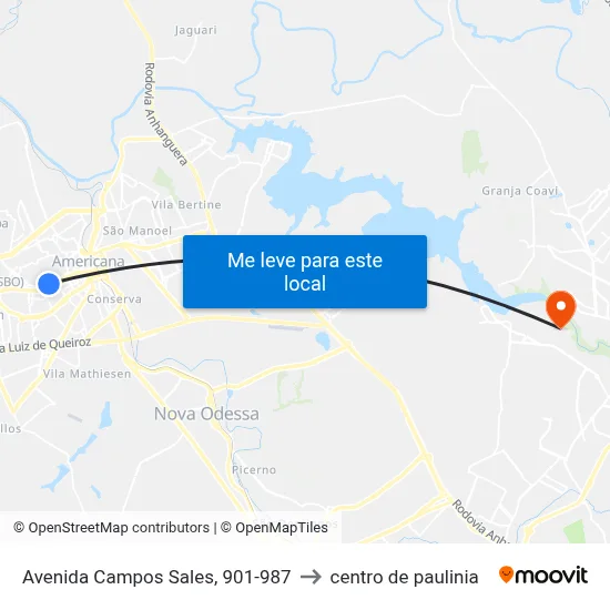 Avenida Campos Sales, 901-987 to centro de paulinia map