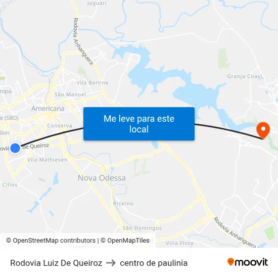 Rodovia Luiz De Queiroz to centro de paulinia map